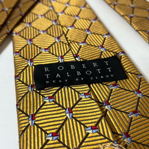 Robert Talbott Best of Class Made in USA 100% Silk Elegant Gold Patterned Tie - Picture 5 of 10